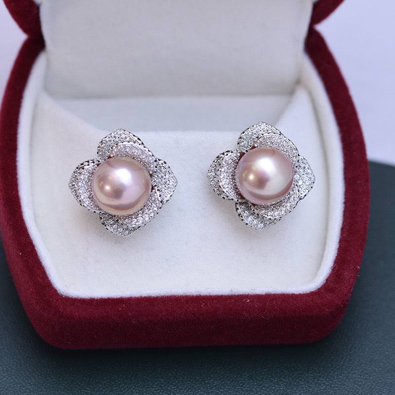 Floral Earrings with Freshwater Pearls and CZ