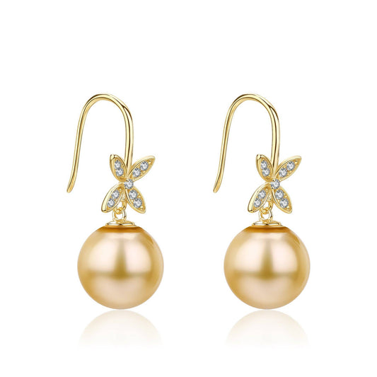 Golden South Sea Pearl Hook Earrings 10-11mm