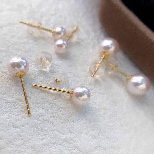 White Akoya Round Pearl Stud Earrings 7.5 to 8mm