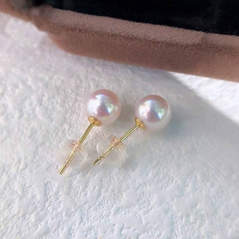 White Akoya Round Pearl Stud Earrings 7.5 to 8mm