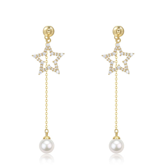 Freshwater Pearl and CZ Star Earrings 6-7mm