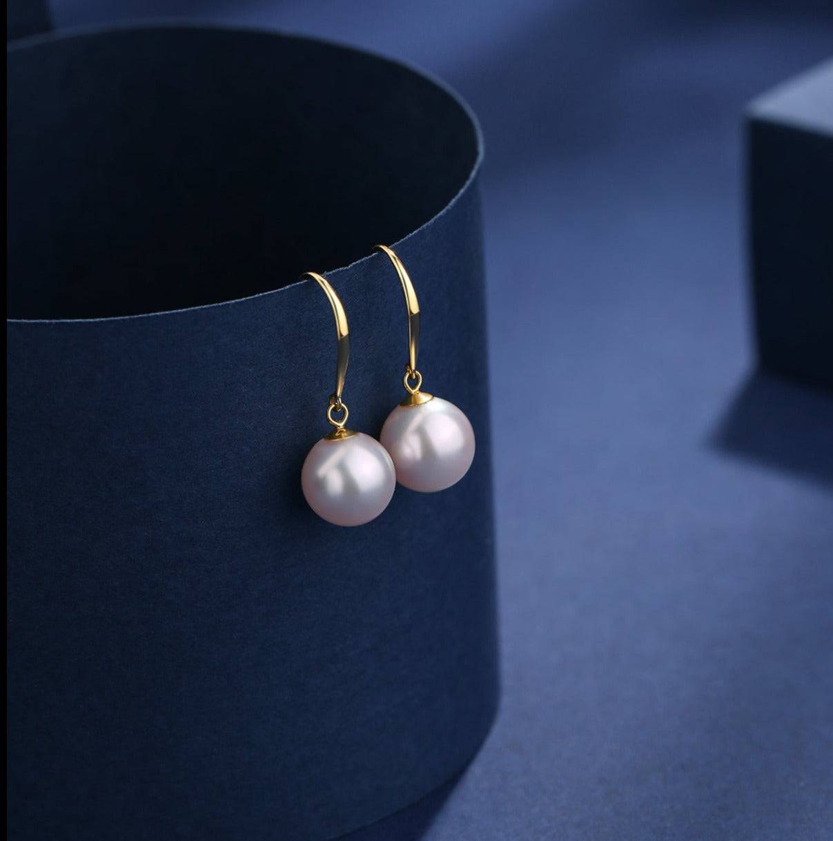 White Akoya Pearl Drop Earrings in 7-7.5mm Size