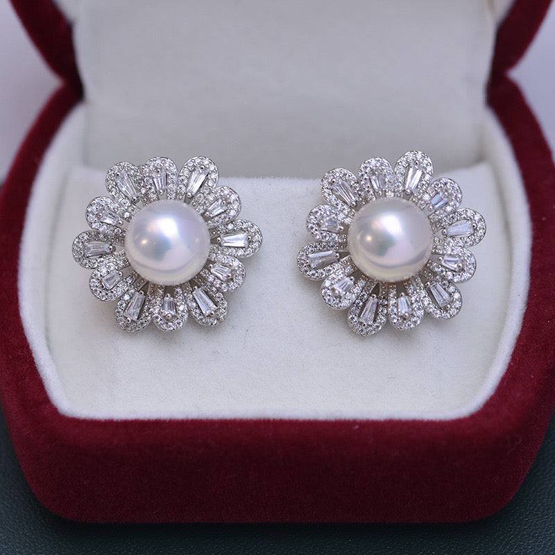 Floral Freshwater Pearl Earrings in 9-10mm Size