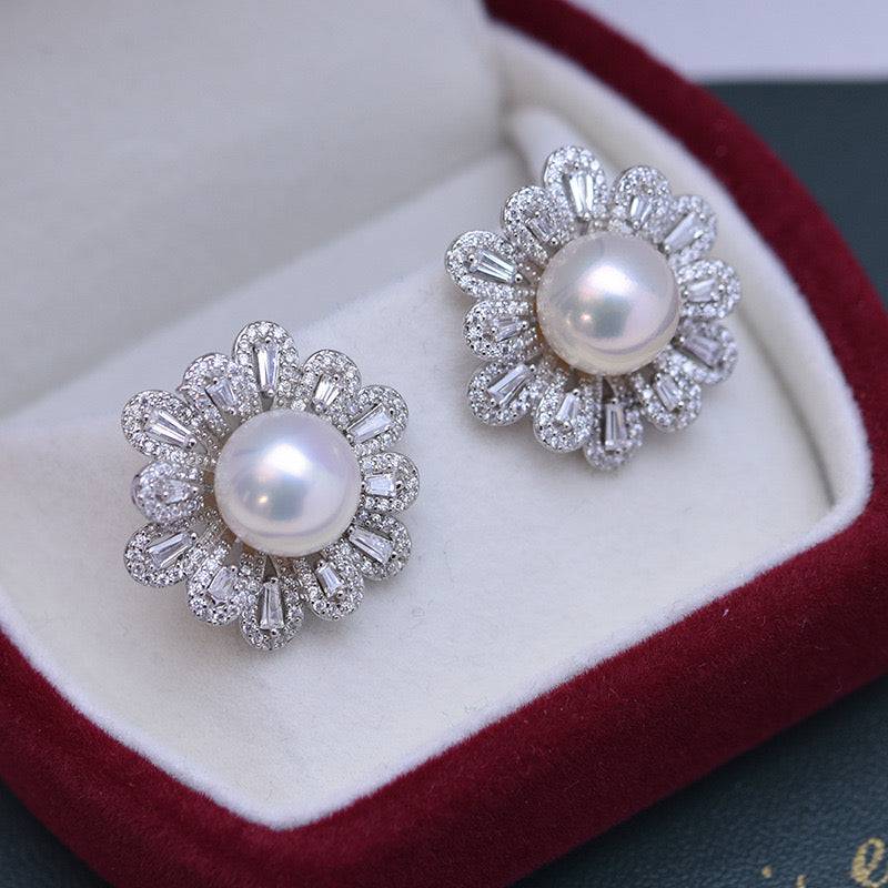 Floral Freshwater Pearl Earrings in 9-10mm Size