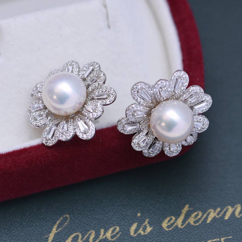 Floral Freshwater Pearl Earrings in 9-10mm Size