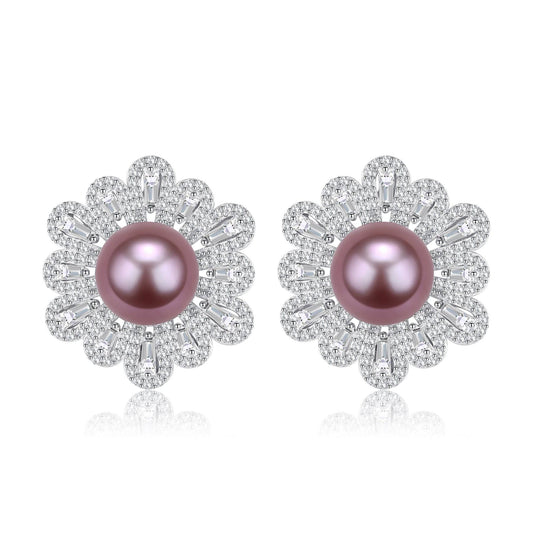 Floral Freshwater Pearl Earrings in 9-10mm Size