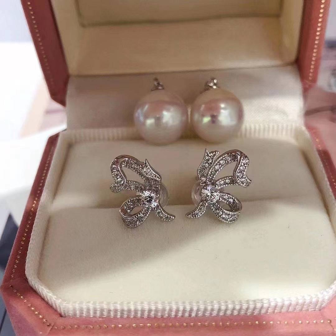 Detachable Butterfly Stud Earrings with Freshwater Pearls