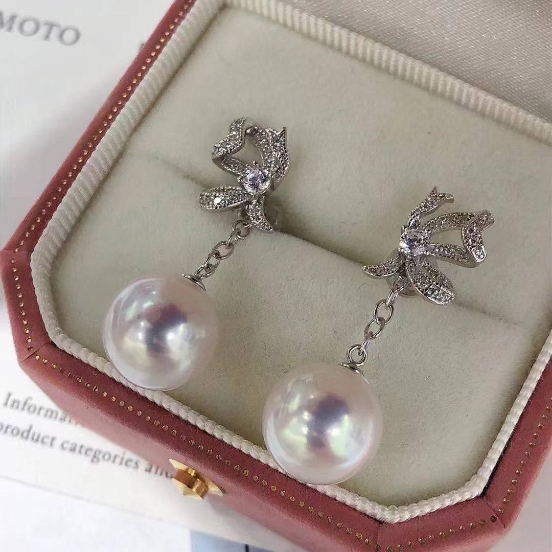 Detachable Butterfly Stud Earrings with Freshwater Pearls