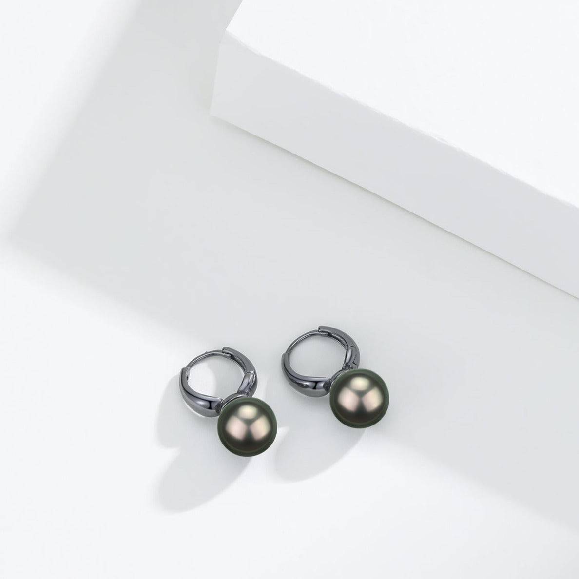 Tahitian Pearl Round Hoop Earrings in 9-10mm Size