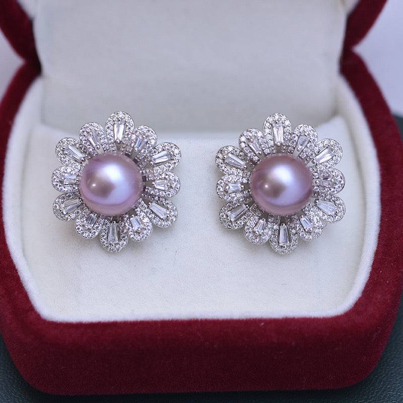 Floral Freshwater Pearl Earrings in 9-10mm Size