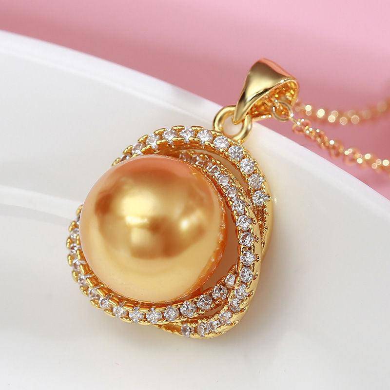 Rose Style Golden South Sea Pearl Necklace with CZ