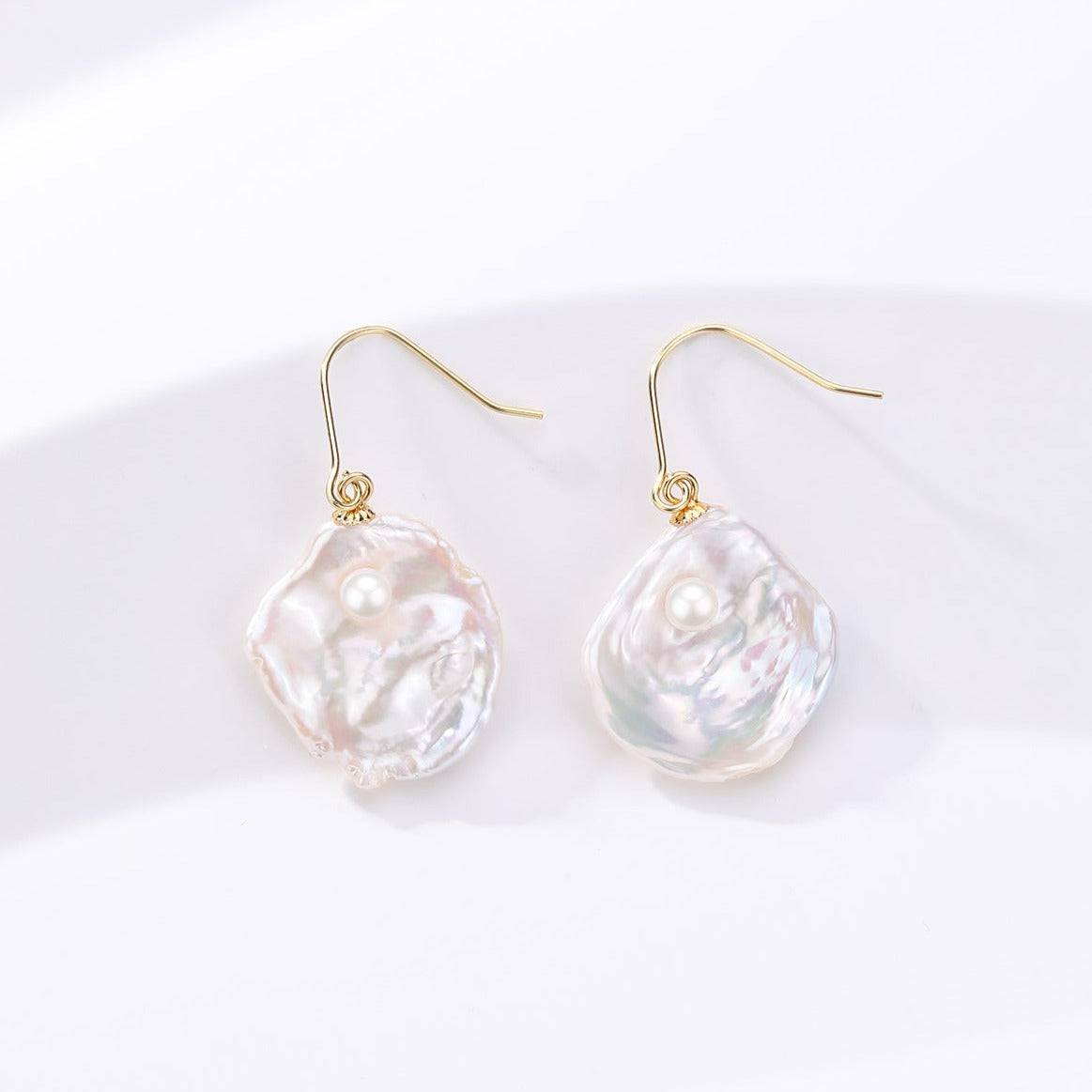 Baroque Pearl Drop Earrings in Petal Shape