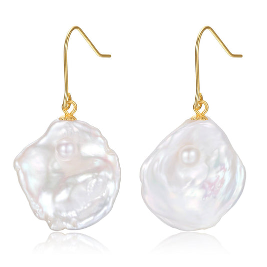 Baroque Pearl Drop Earrings in Petal Shape