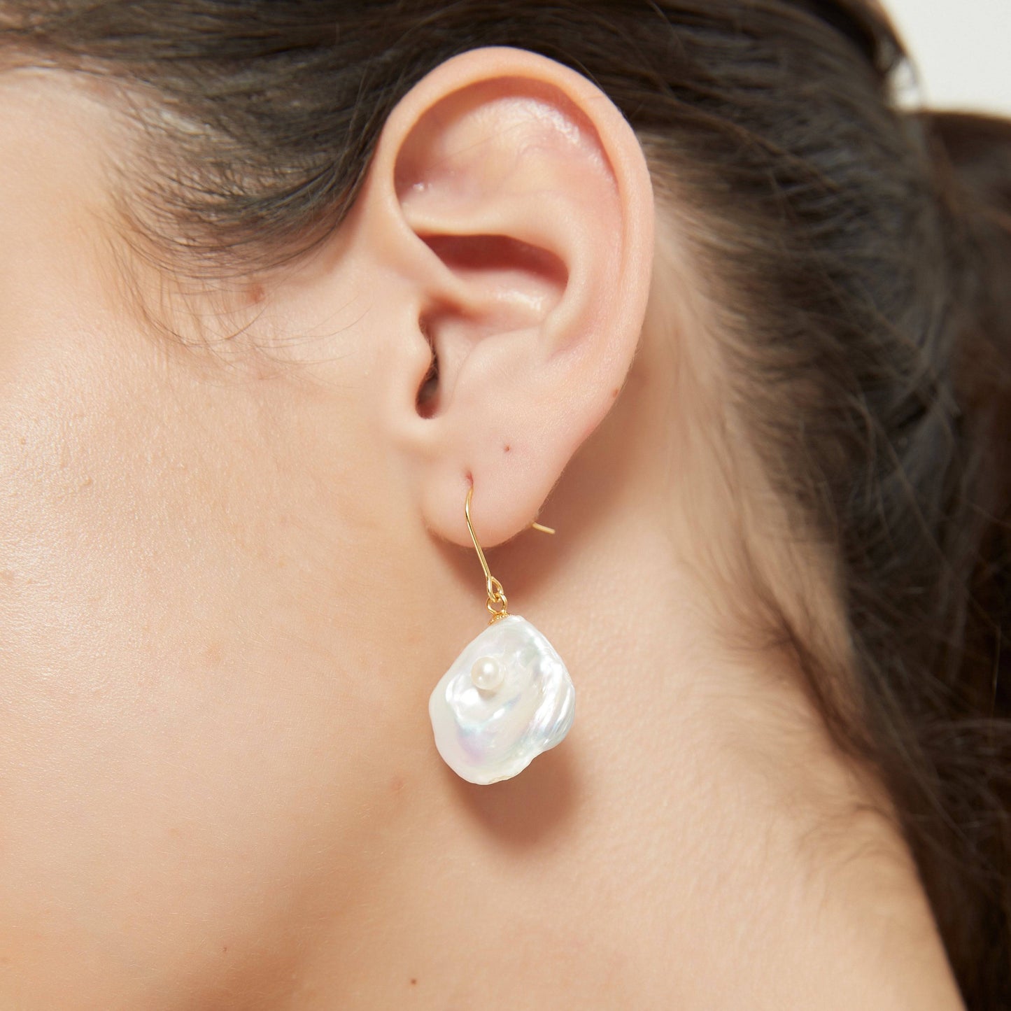 Baroque Pearl Drop Earrings in Petal Shape