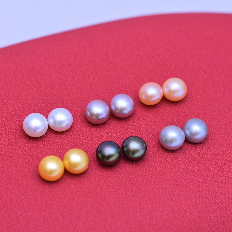 Black Button Freshwater Pearl Stud Earrings