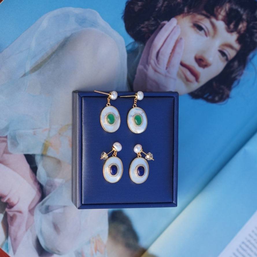 Blue Lapis Lazuli Earrings with Mother of Pearls