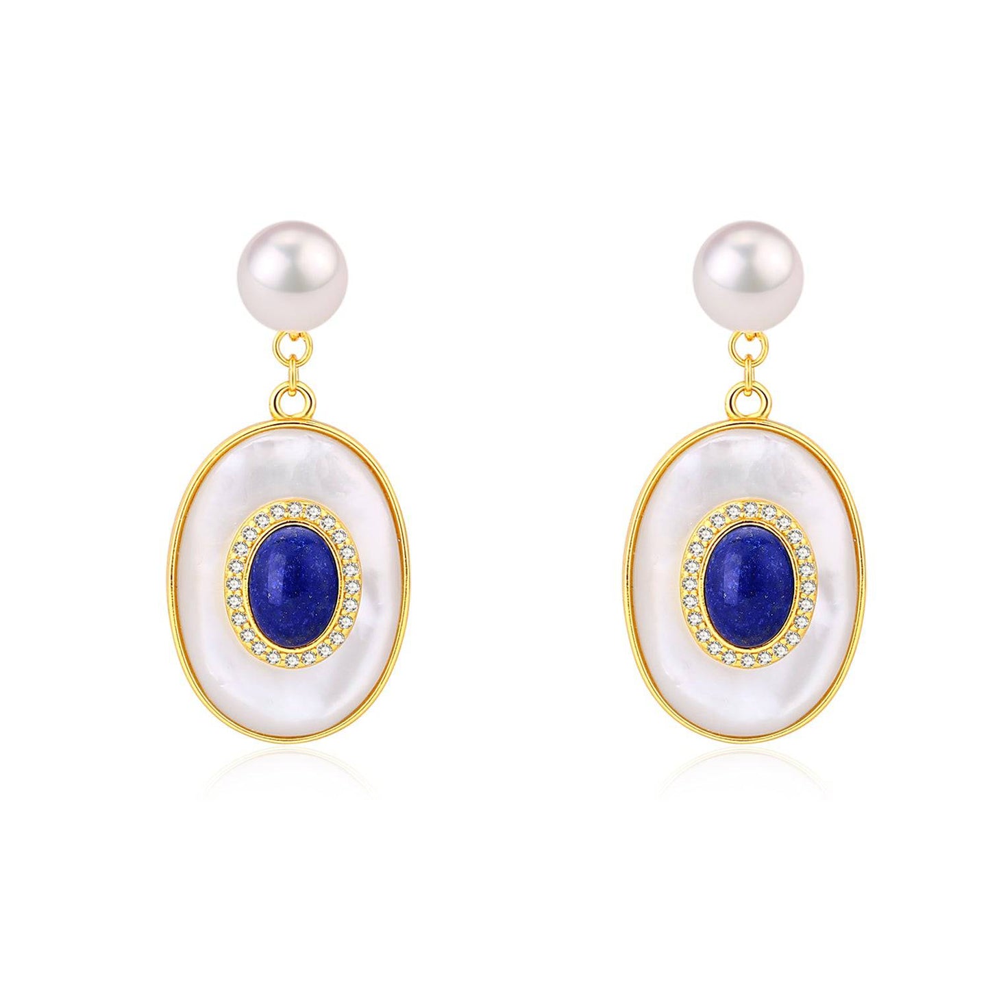 Blue Lapis Lazuli Earrings with Mother of Pearls