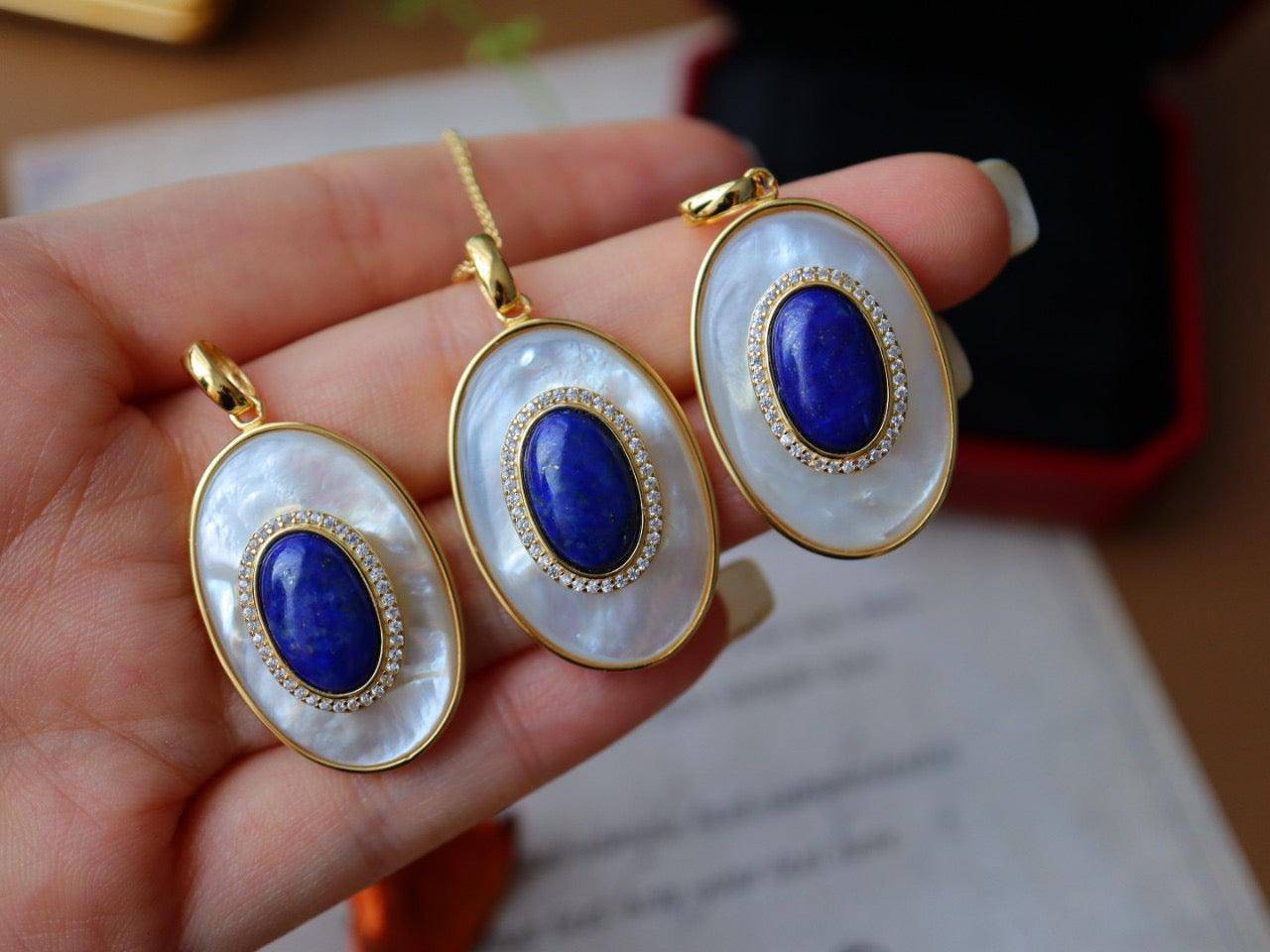 Blue Lapis Lazuli Earrings with Mother of Pearls