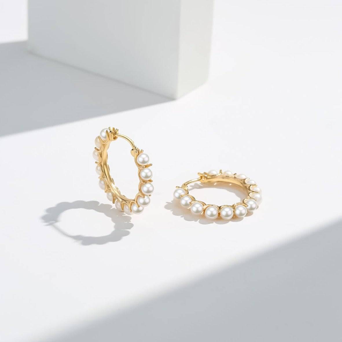 Gold Vermeil Circle Pearl Hoop Earrings