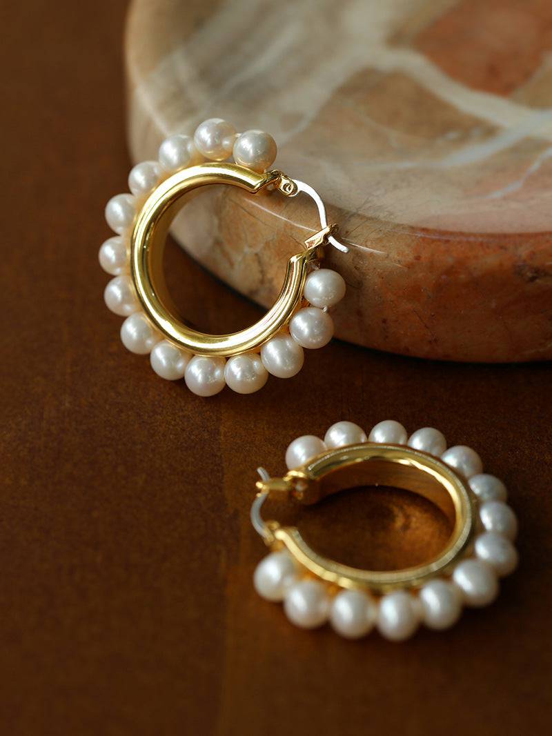 Gold Vermeil Circle Pearl Hoop Earrings