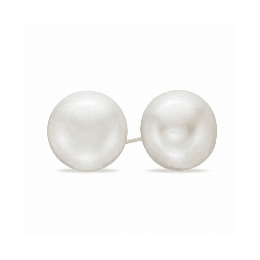 Freshwater Pearl Stud Earrings with Golden Button Design