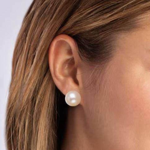 Freshwater Pearl Stud Earrings with Golden Button Design