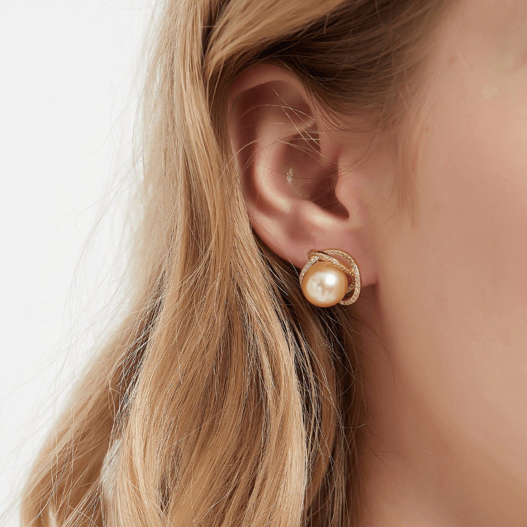 Rose Earrings with Golden South Sea Pearls and CZ 2