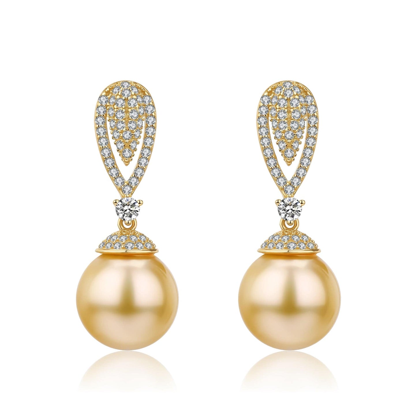 Elegant Golden South Sea Pearl and CZ Earrings 1