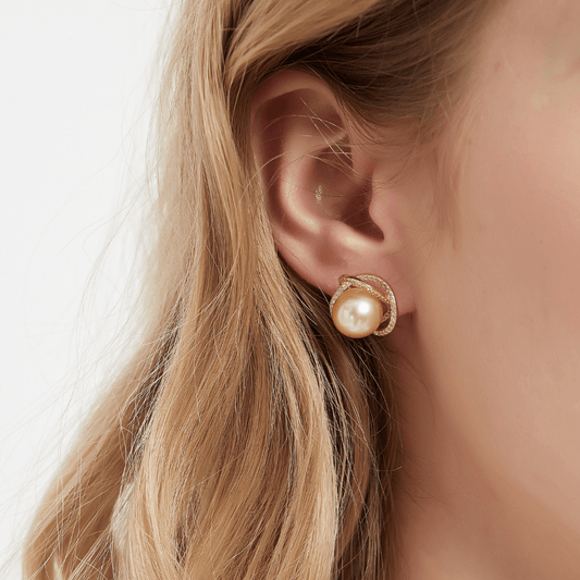 Rose Earrings with Golden South Sea Pearls and CZ 1