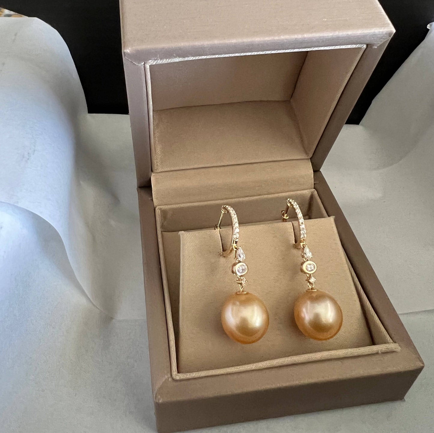 Golden South Sea Pearl Earrings in Elegant Design