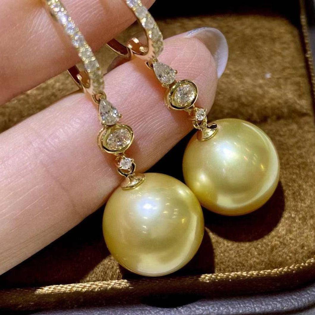 Golden South Sea Pearl Earrings in Elegant Design