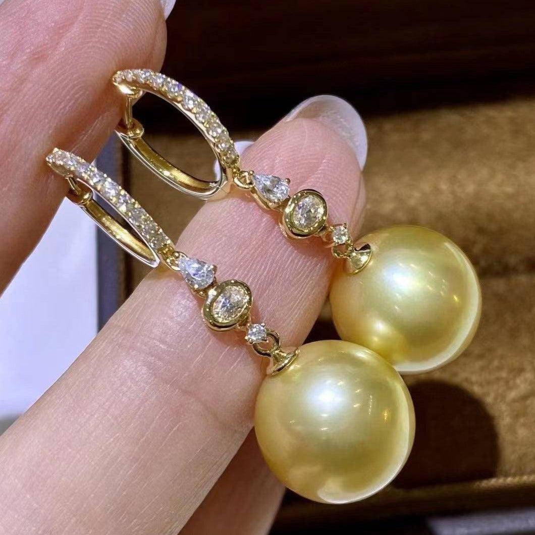 Golden South Sea Pearl Earrings in Elegant Design