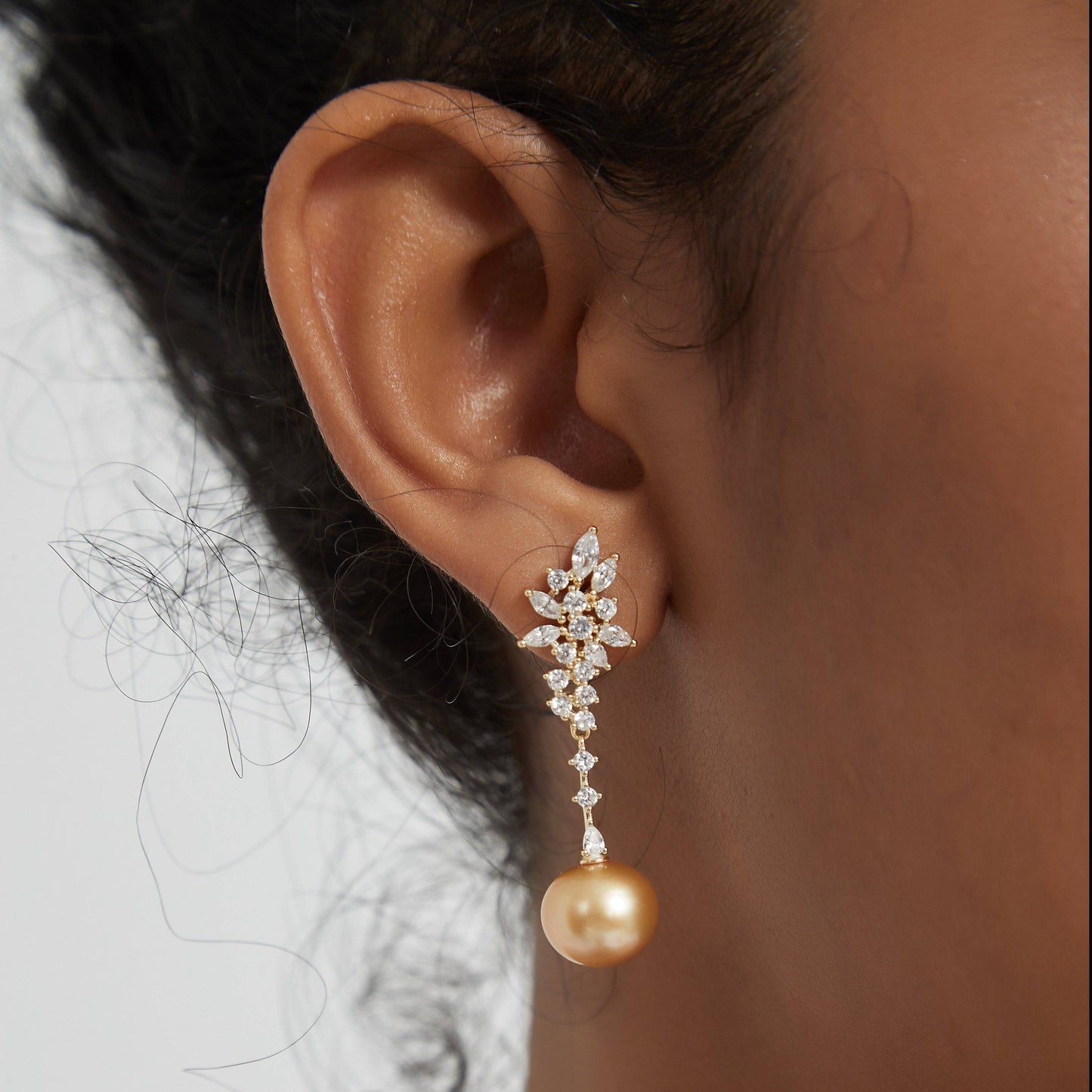 Snowflake Design Earrings with Golden South Sea Pearls