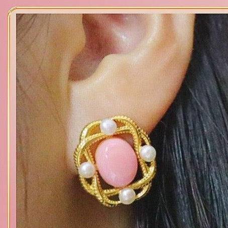 Pink Queen Conch Shell Pearl Earrings in Gold Vermeil