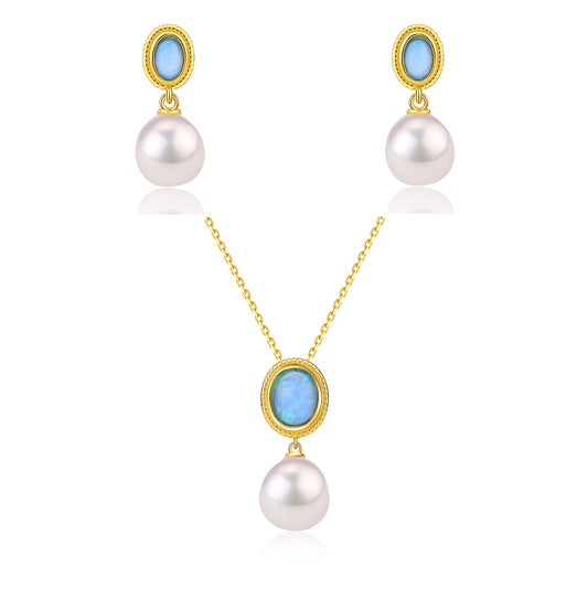 Baroque Pearl and Opal Earrings in Gold Vermeil