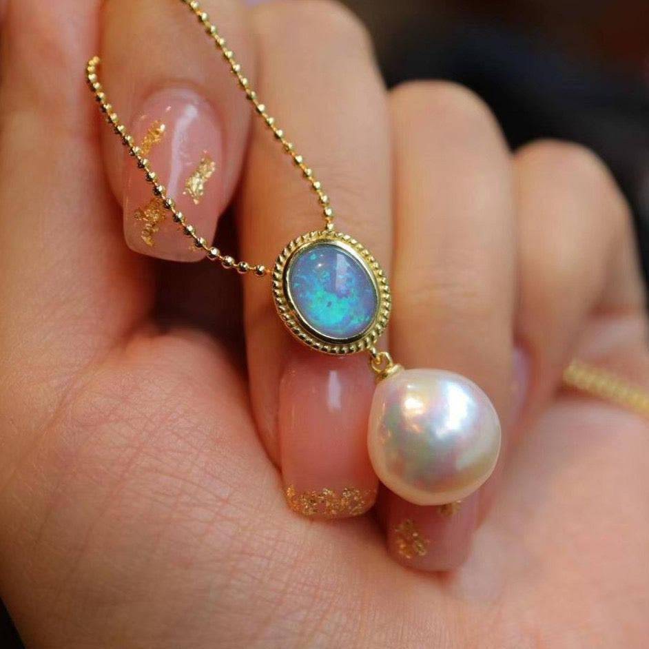 Baroque Pearl and Opal Earrings in Gold Vermeil