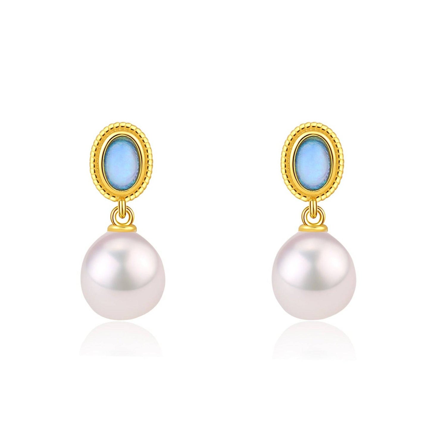 Baroque Pearl and Opal Earrings in Gold Vermeil