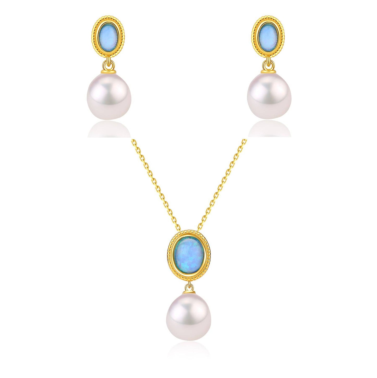 Gold Vermeil Freshwater Baroque Pearls and Opal Set