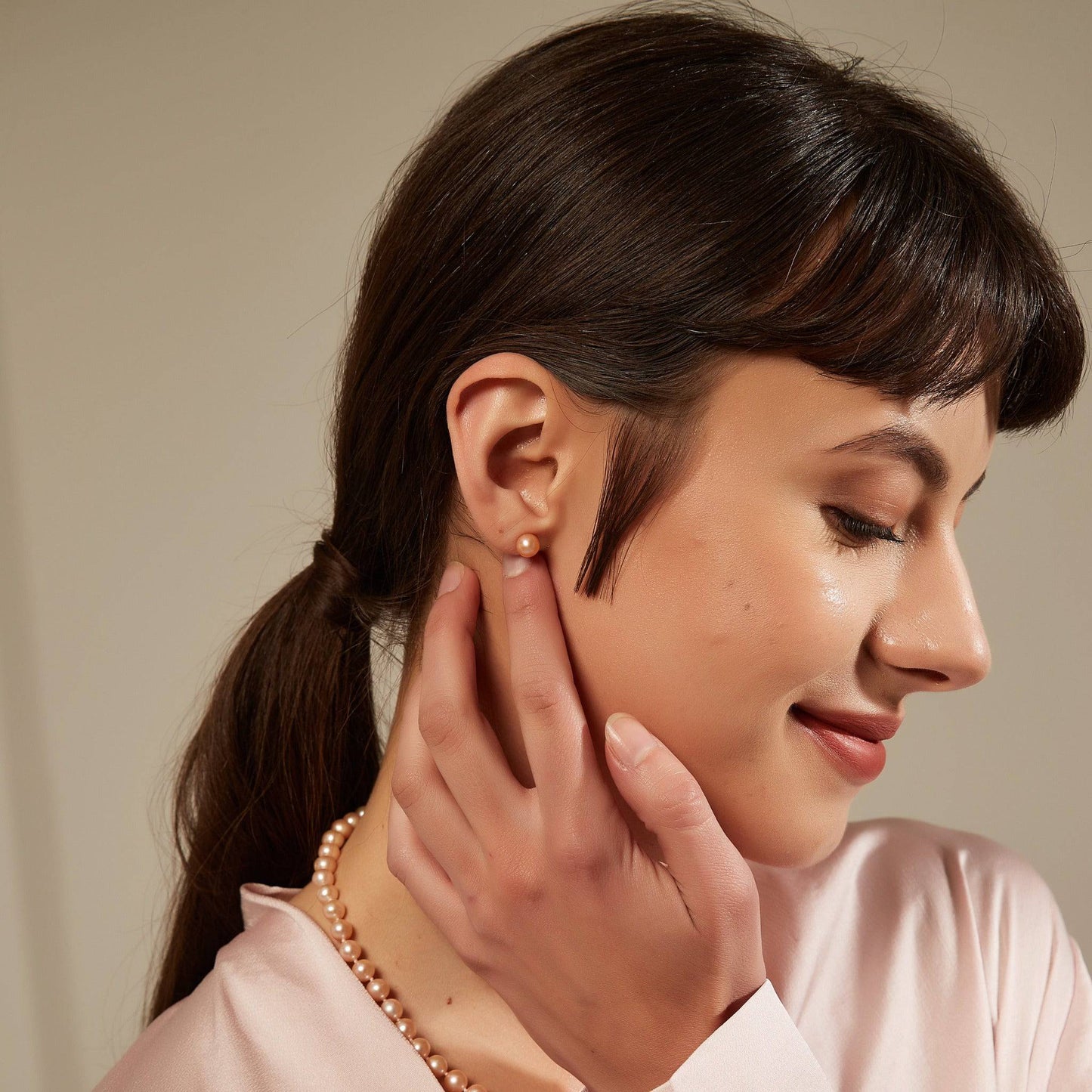 Pink Button Freshwater Pearl Stud Earrings