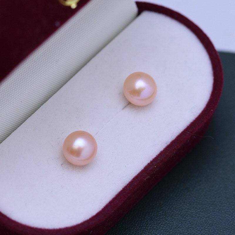 Pink Button Freshwater Pearl Stud Earrings