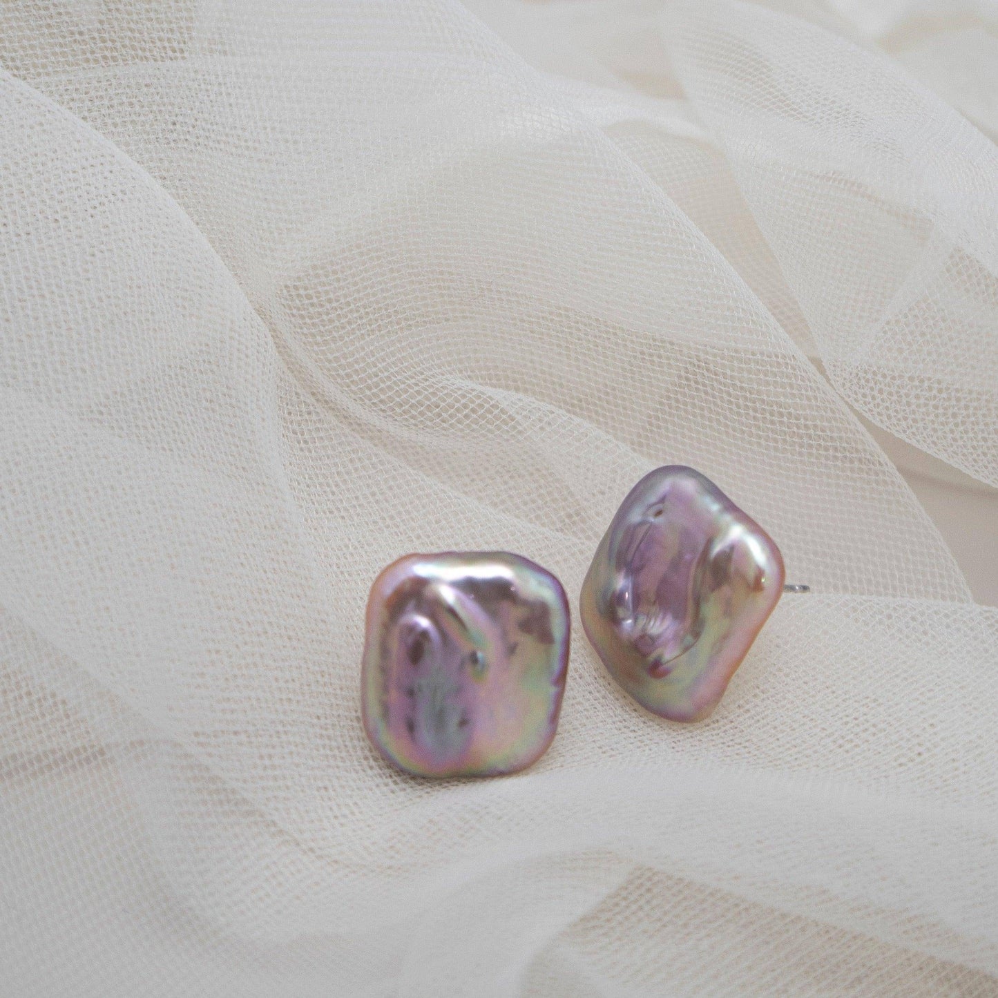 Square Baroque Freshwater Pearl Stud Earrings Set