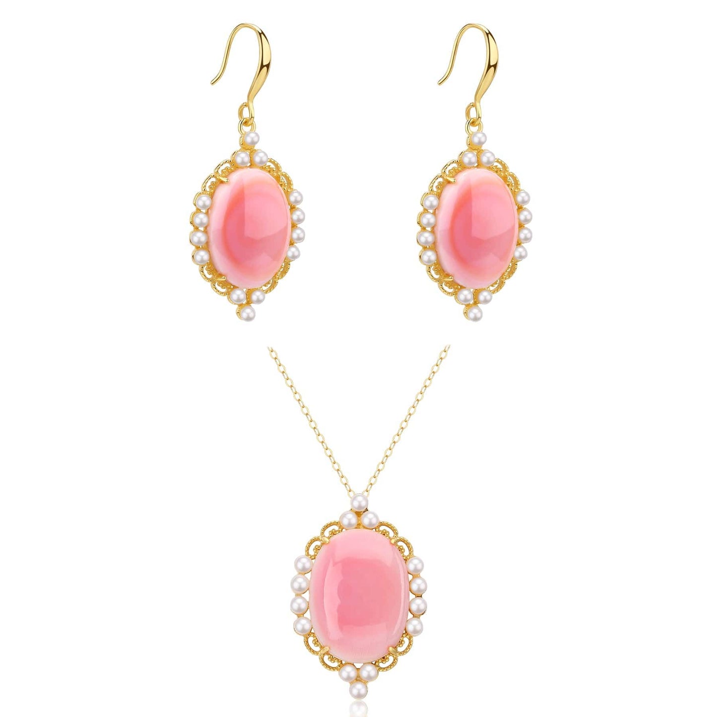 Pink Oval Conch Shell Pearl Earrings in Gold Vermeil