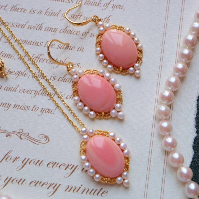 Pink Oval Conch Shell Pearl Earrings in Gold Vermeil