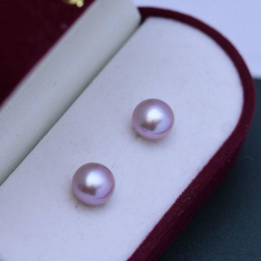 Purple Button Freshwater Pearl Stud Earrings