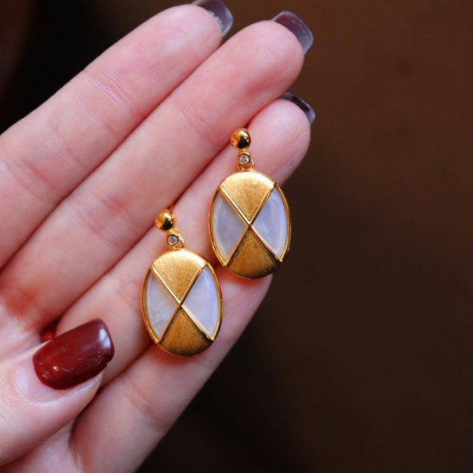 Gold Vermeil Rhombus Mother of Pearls Earrings