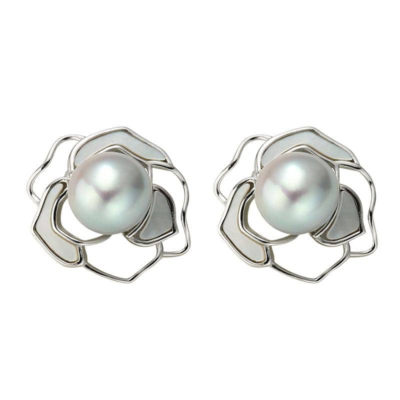 Silver Earrings with Blue Seawater Pearls