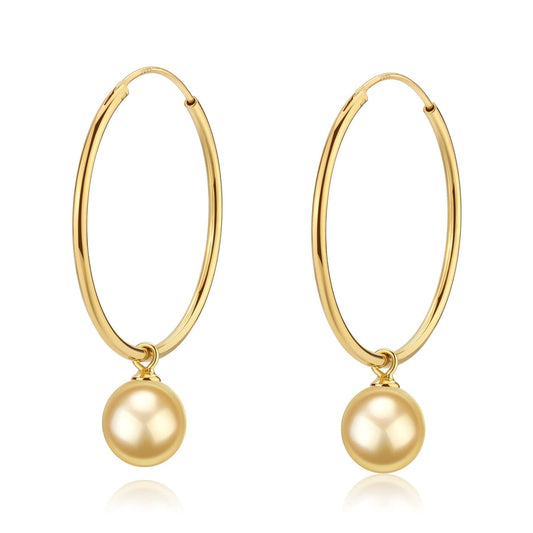 Large Hoop Dangling Earrings with Golden Pearls