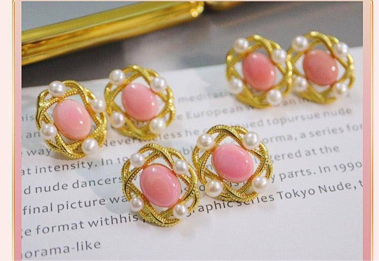 Pink Queen Conch Shell Pearl Earrings in Gold Vermeil