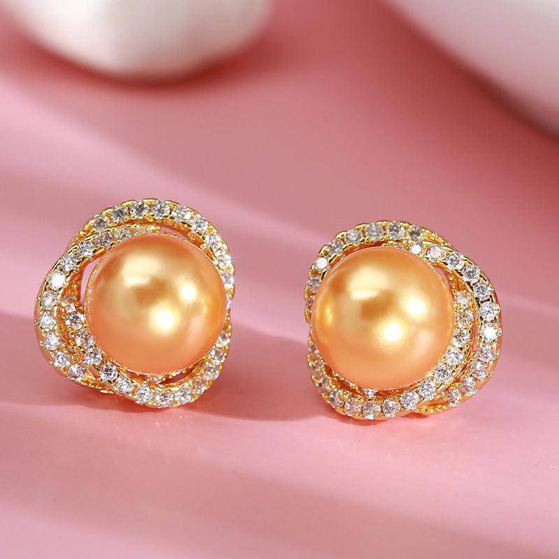 Rose Earrings with Golden South Sea Pearls and CZ 2