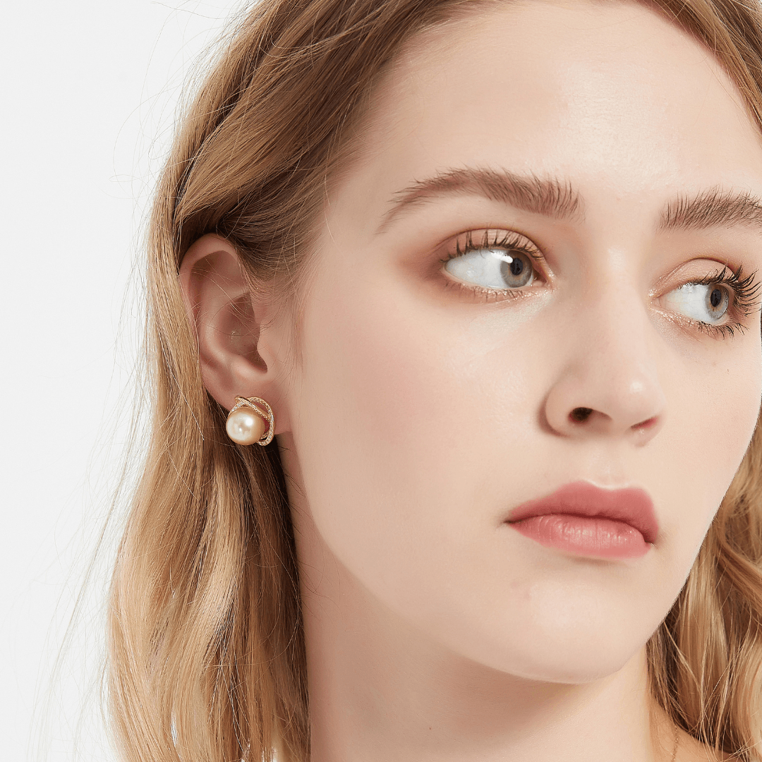 Rose Earrings with Golden South Sea Pearls and CZ 2